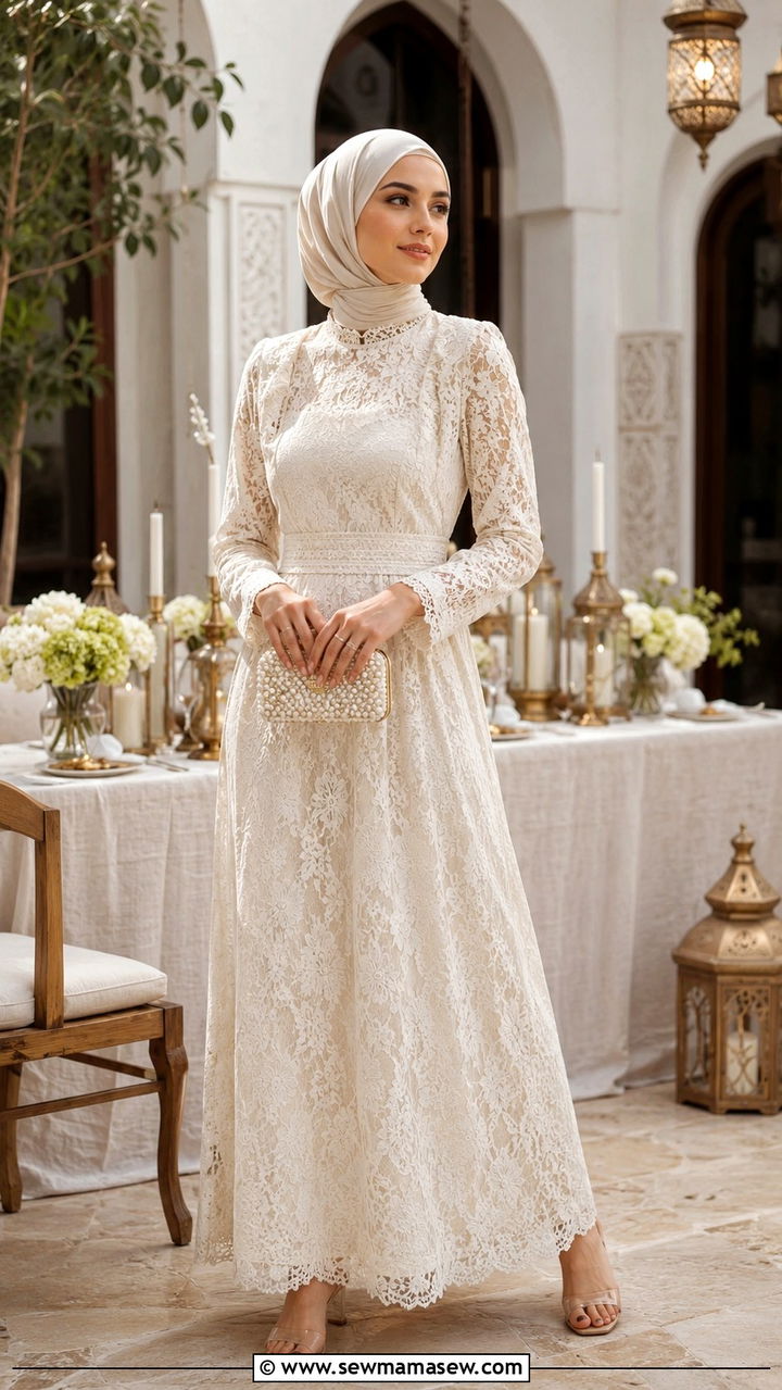 Lace maxi dress Ramadan look - 30 Modest outfit ideas for Ramadan