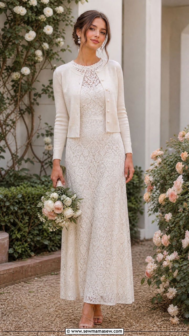 Lace maxi dress and delicate cardigan outfit - 30 Maxi dress outfit ideas with a cardigan