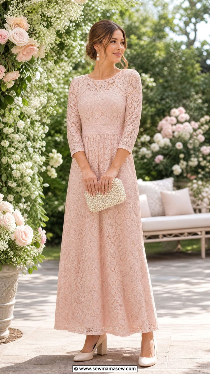 Lace maxi dress with closed toe block heels - 30 Maxi dress outfit ideas with heels