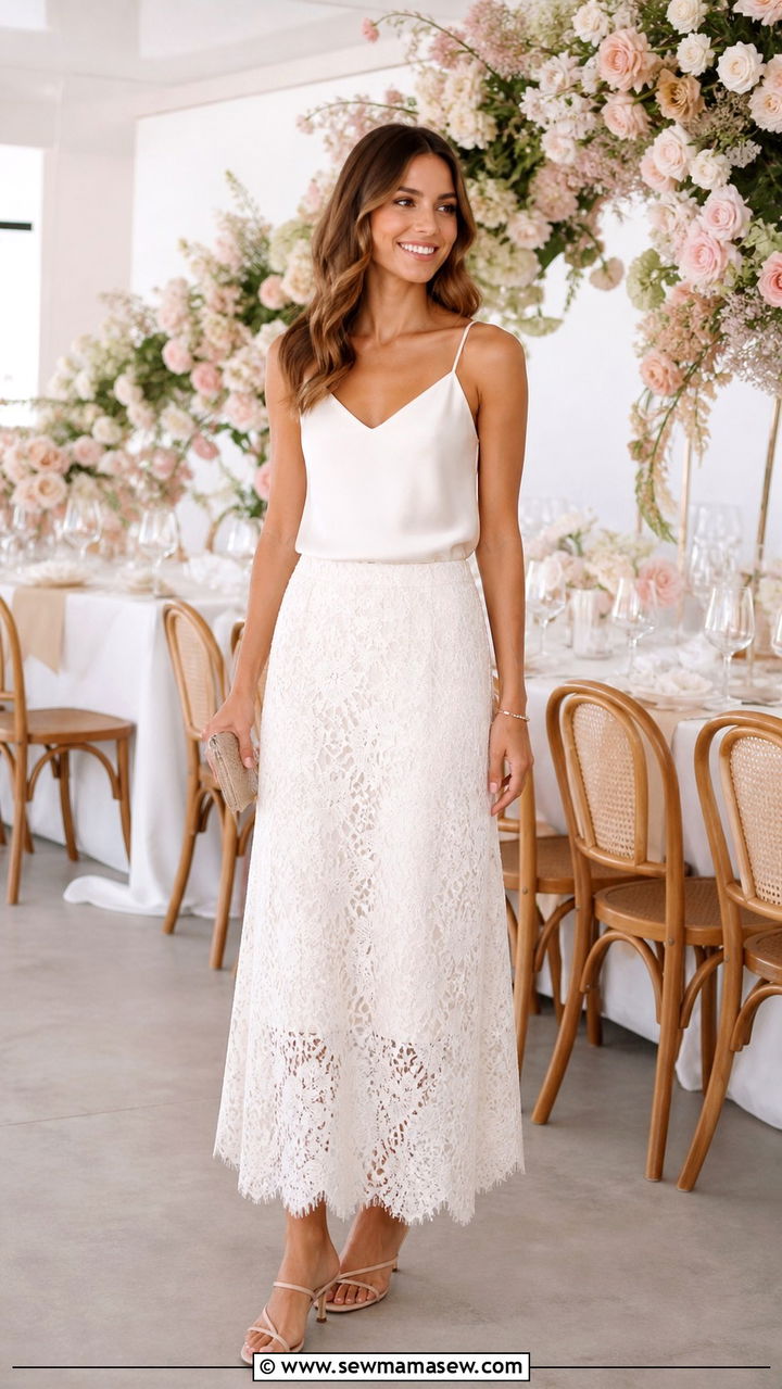 Lace maxi skirt with camisole and kitten heels - 40 maxi skirt outfits
