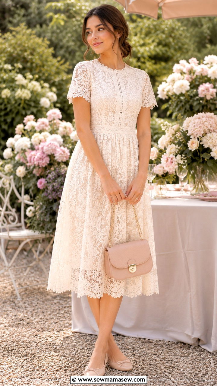 Lace midi dress with ballet flats - 25 Midi dress with ballet flats outfit ideas