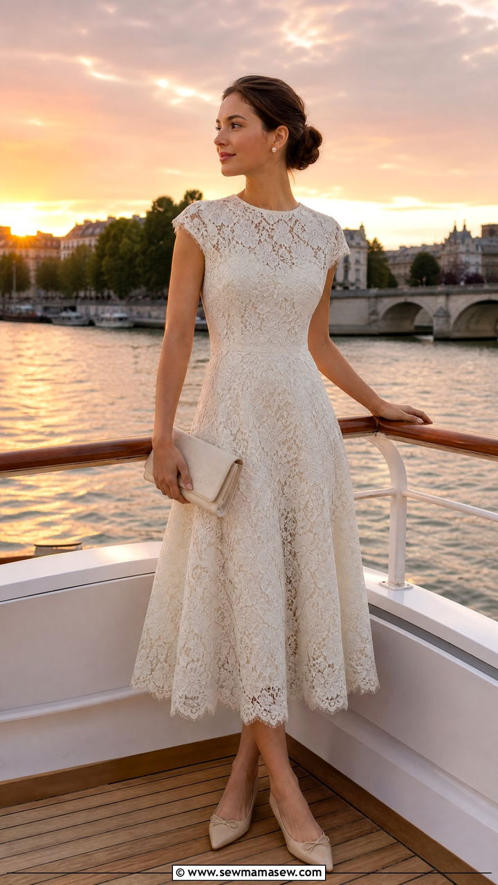 Lace midi dress with flats - 30 Honeymoon outfit ideas
