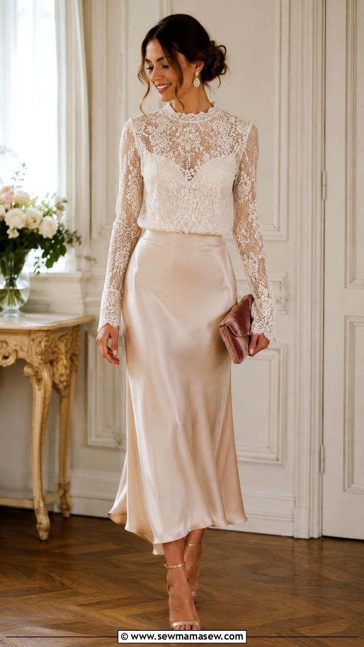 Lace top tucked into satin skirt outfit - 25 Trendy outfits 2026