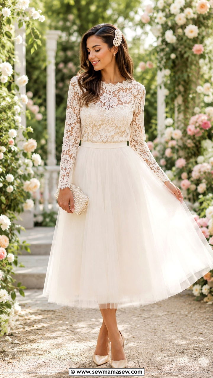 Lace top with tulle skirt and heels - 25 Tulle skirt outfit ideas with heels