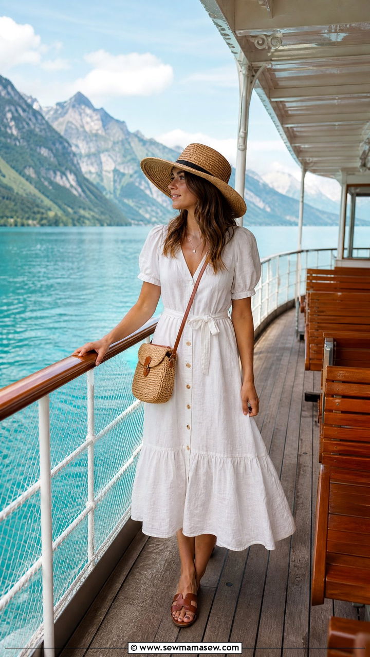 Lake Brienz Boat Cruise Outfit with Linen Dress and Sun Hat - 25 Interlaken outfit ideas