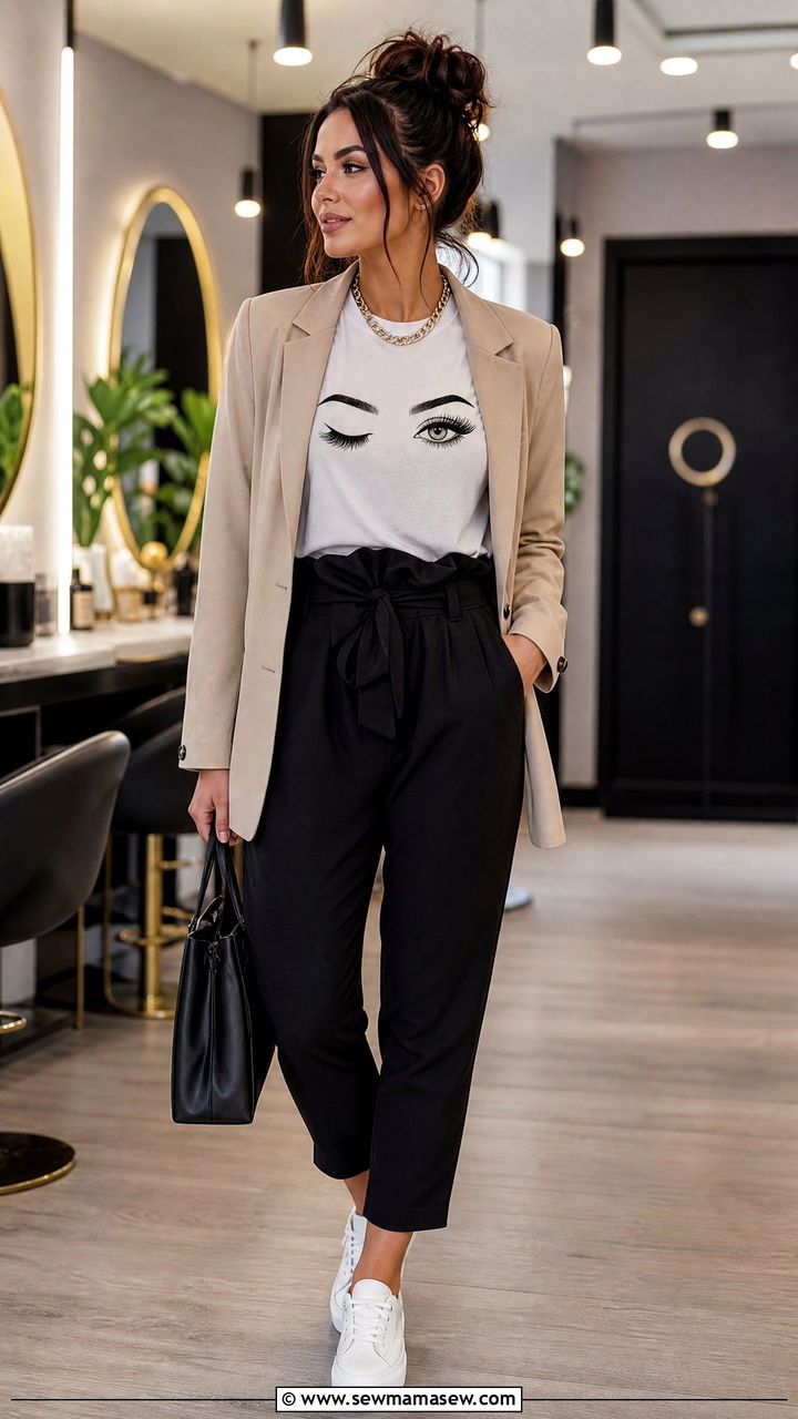 Lash tech graphic tee and blazer outfit - 25 Lash tech outfit ideas