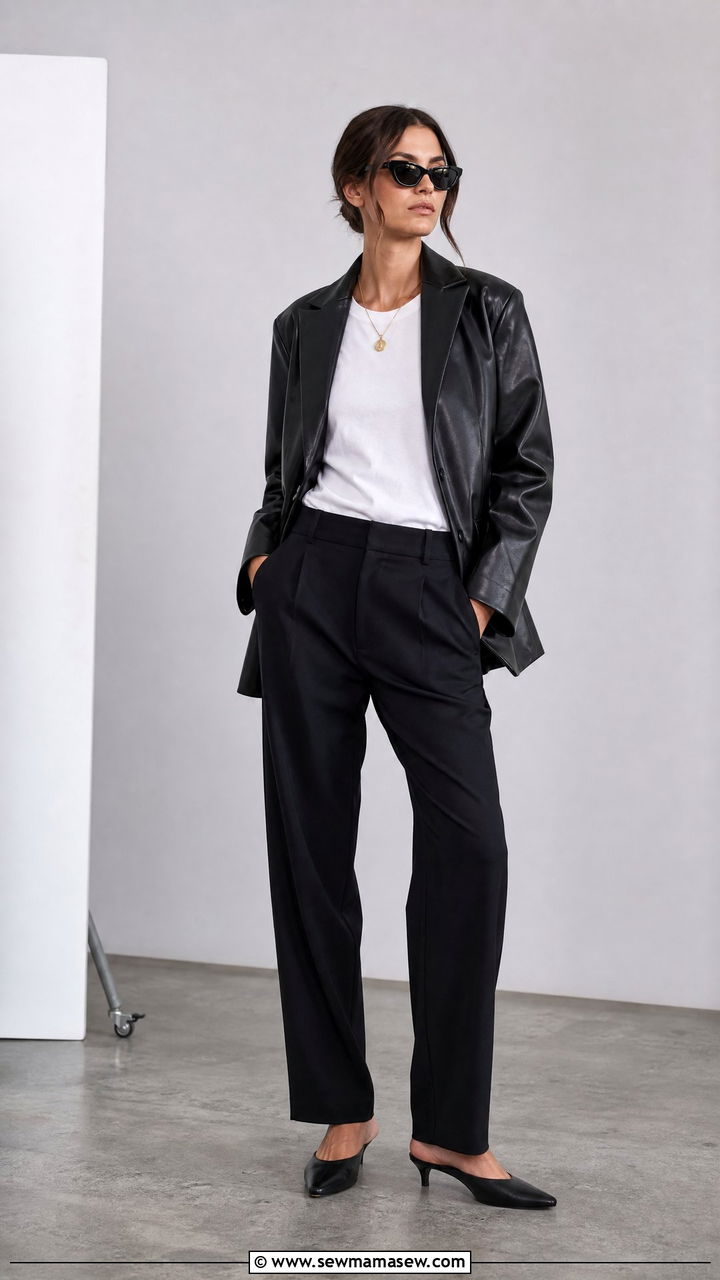 Lash tech leather jacket and tailored trousers outfit - 25 Lash tech outfit ideas