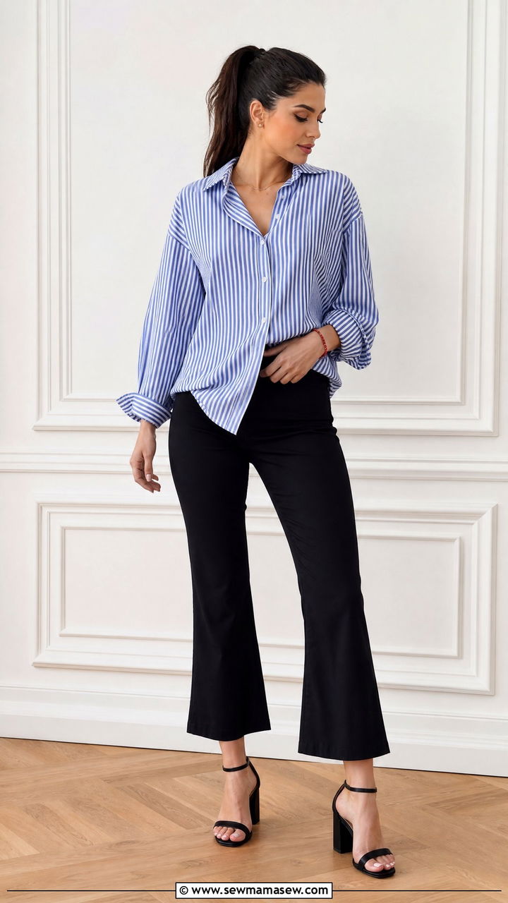 Lash tech striped button down and cropped flares outfit - 25 Lash tech outfit ideas