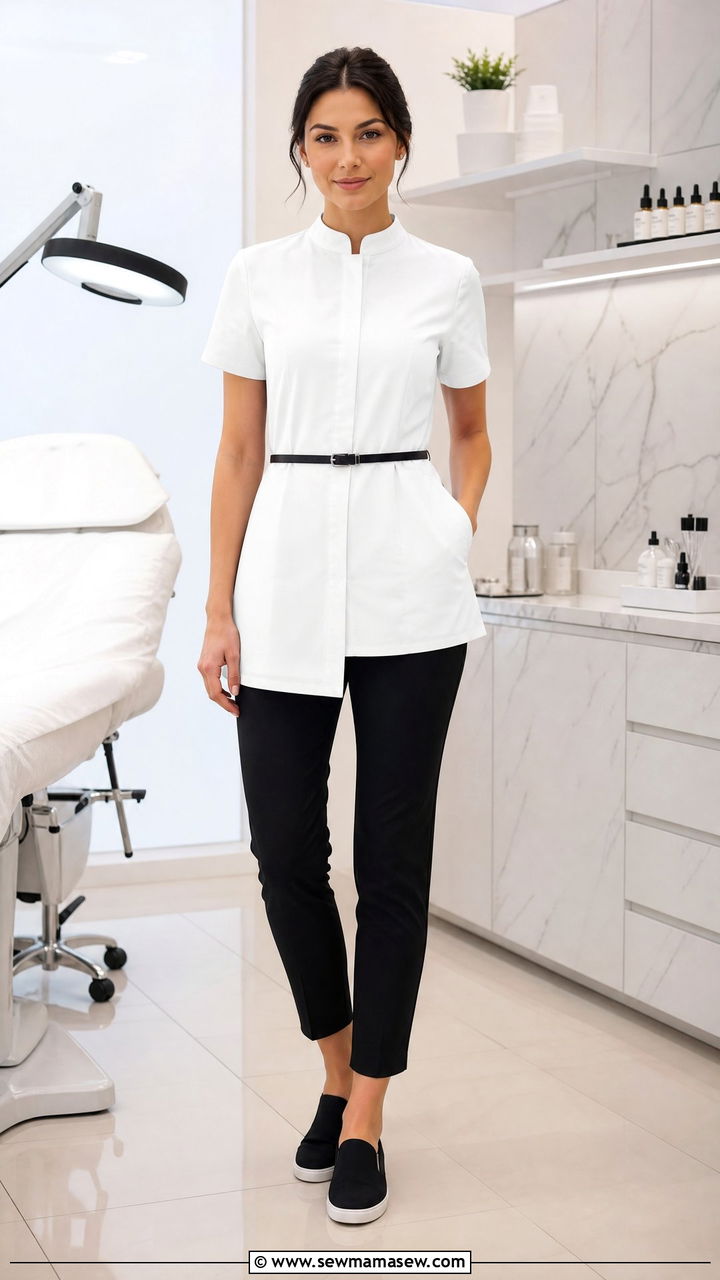 Lash tech white tunic and slim trousers - 25 Lash tech outfit ideas