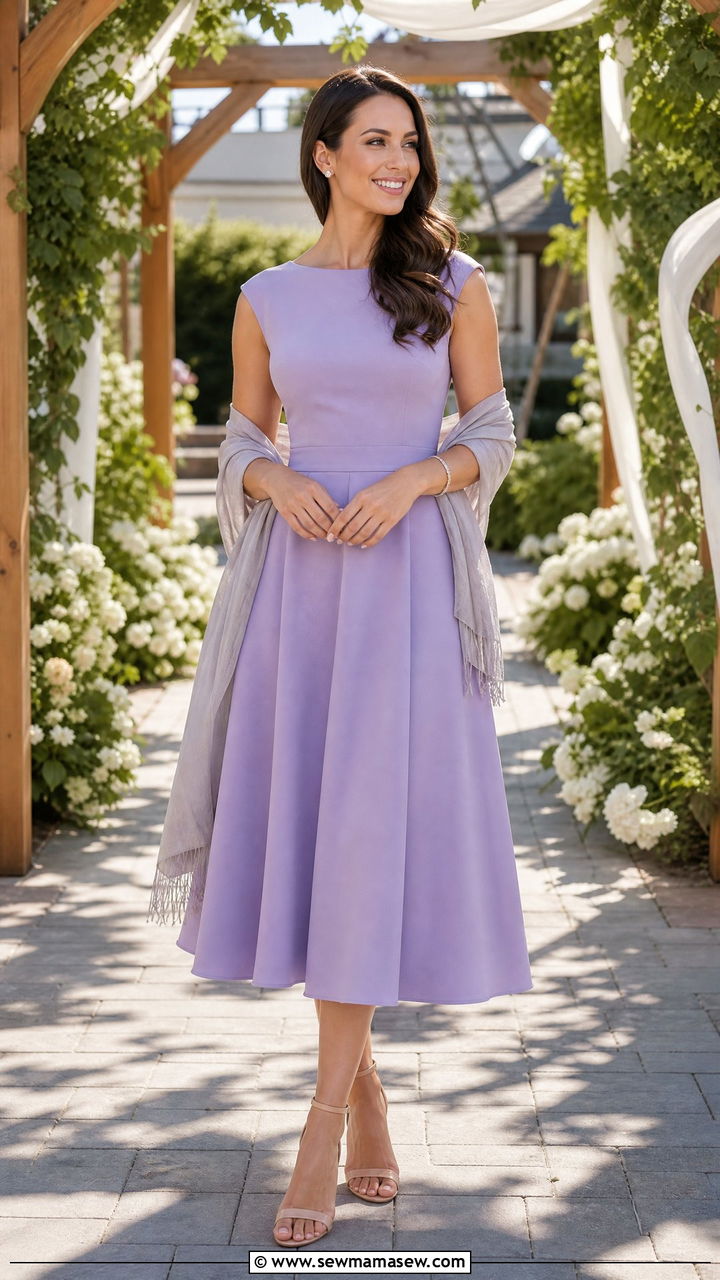 Lavender A Line Dress with Strappy Sandals Wedding Guest - 20 Wedding guest outfit ideas lavender dress