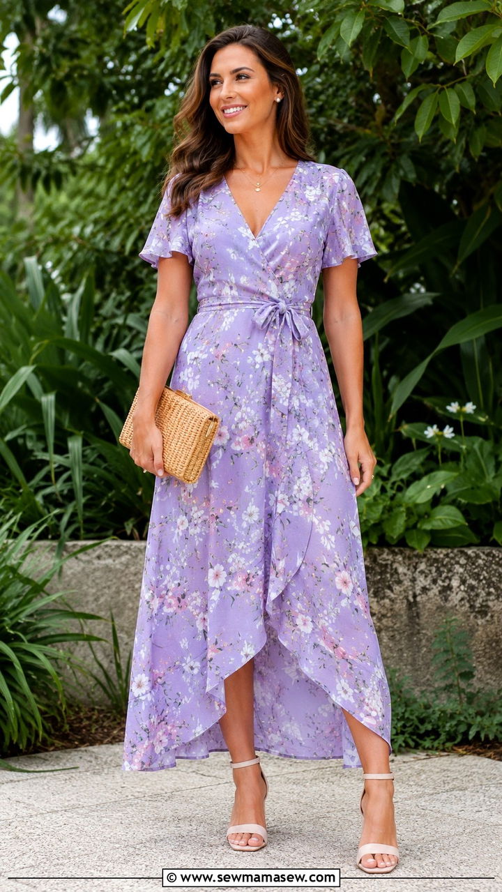 Lavender Floral Wrap Dress Wedding Guest - 20 Wedding guest outfit ideas lavender dress