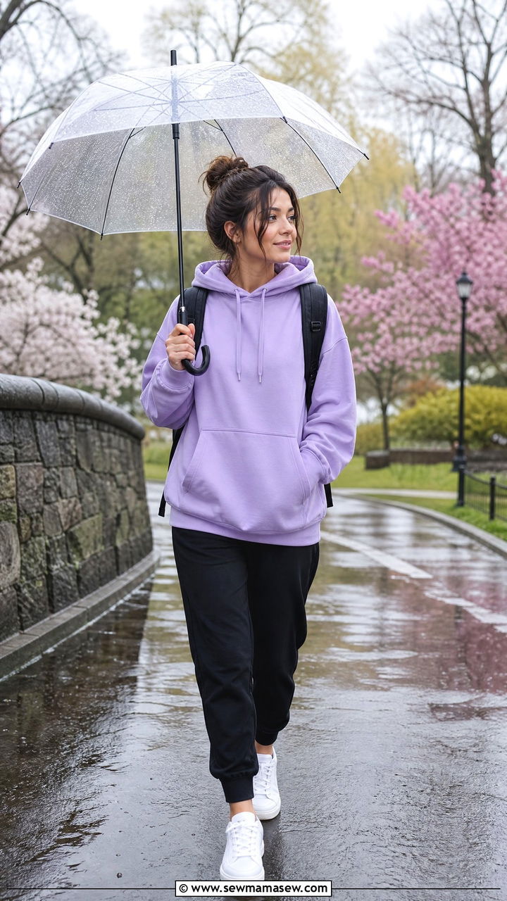 Lavender Hoodie and Joggers Spring Rain Outfit - 25 Spring rain outfit ideas