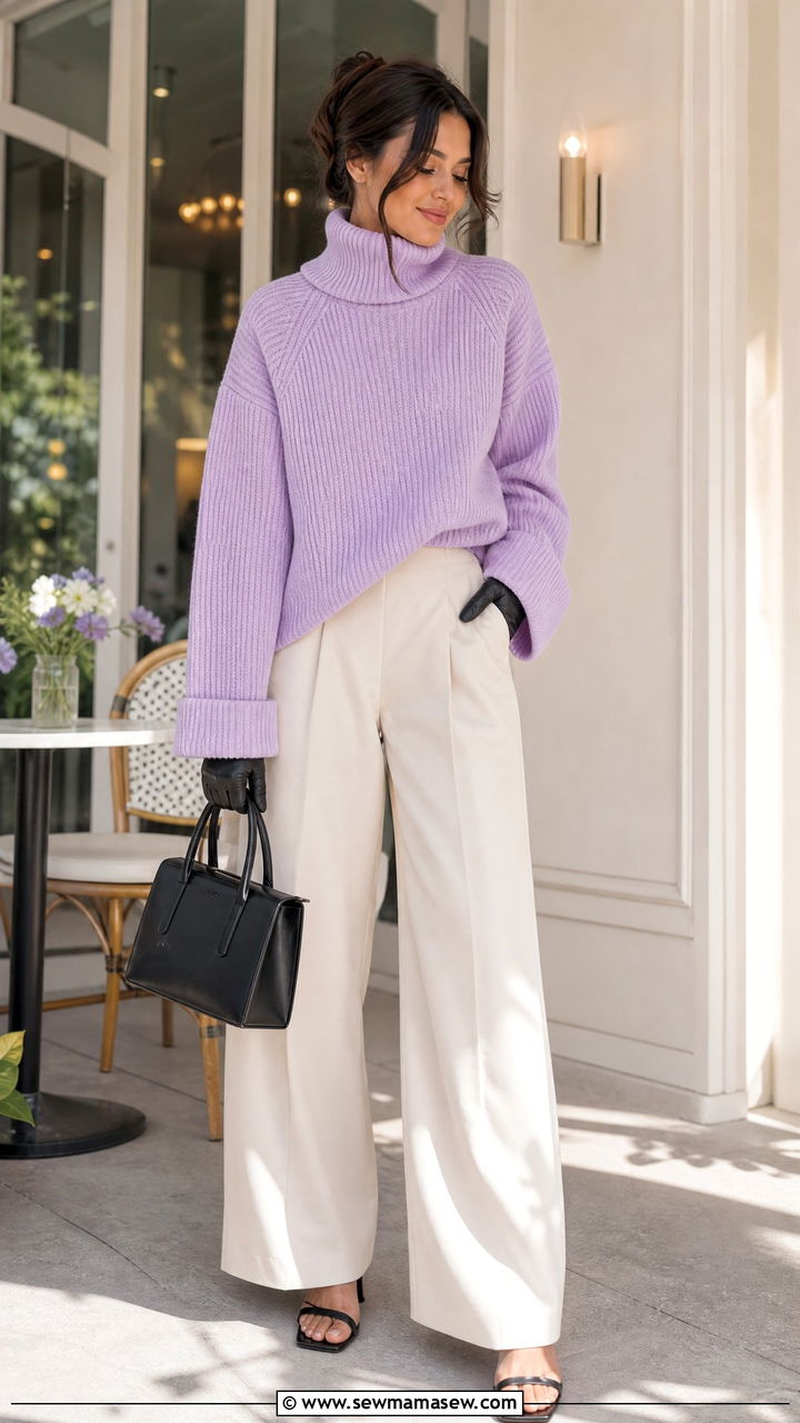 Lavender Oversized Sweater With Wide Leg Trousers - 30 Confident spring outfit ideas