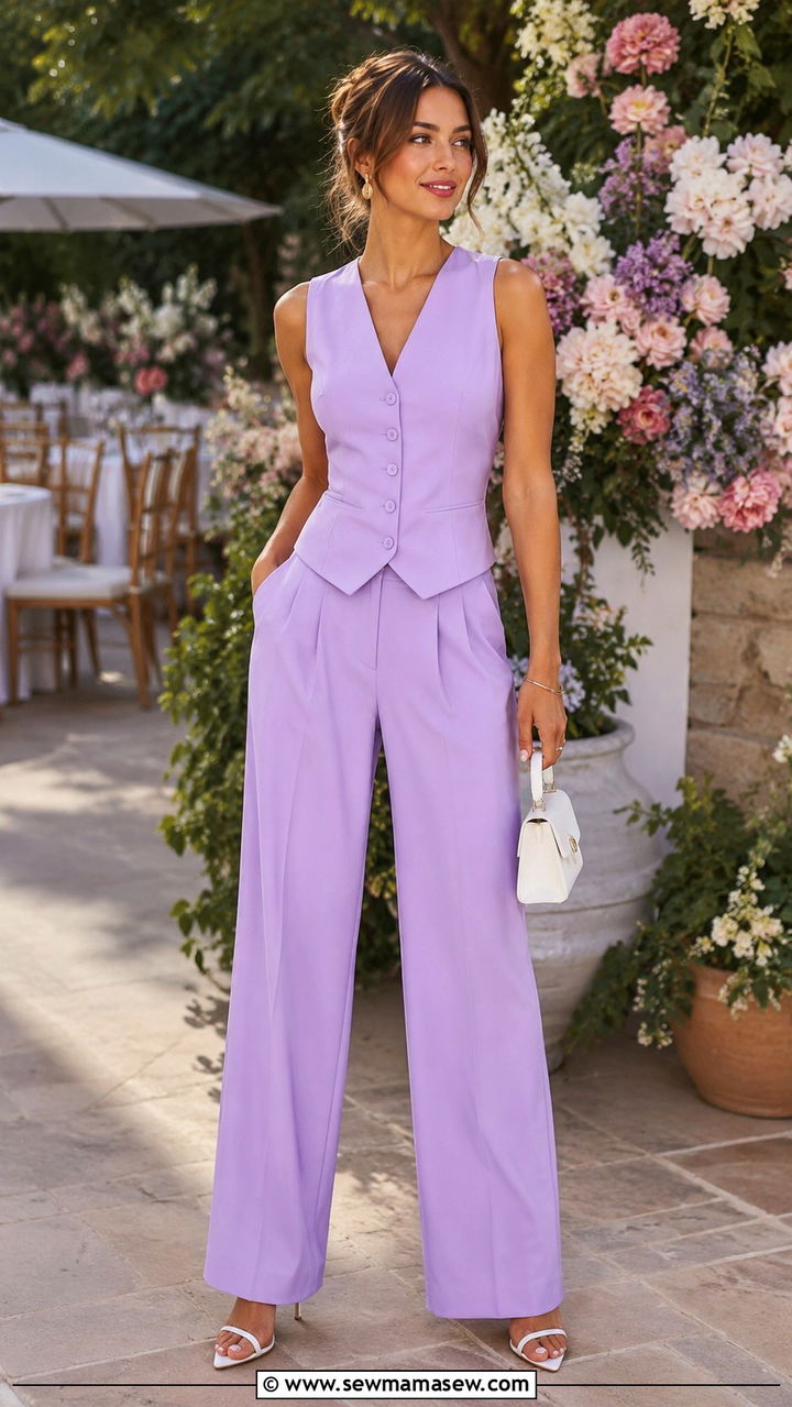 Lavender Tailored Vest and Trousers Outfit - 30 Bold color outfit ideas