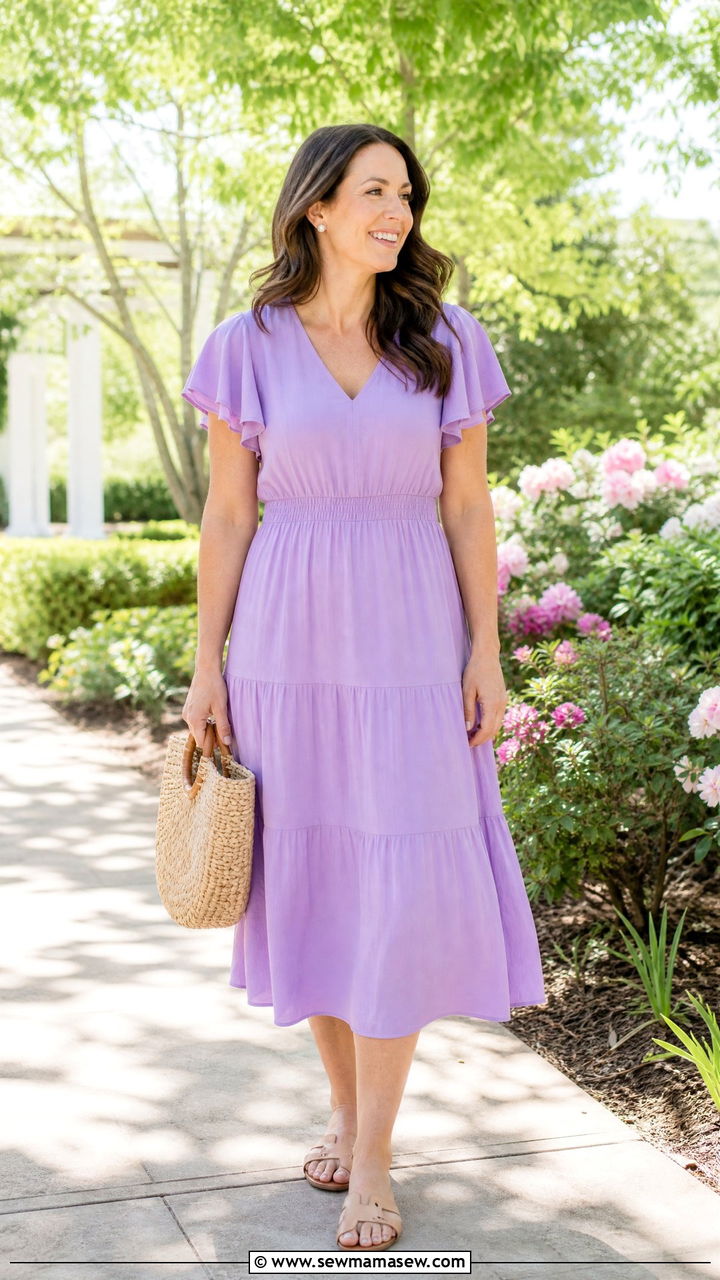 Lavender Tiered Midi Dress - 35 Graduation outfits for moms