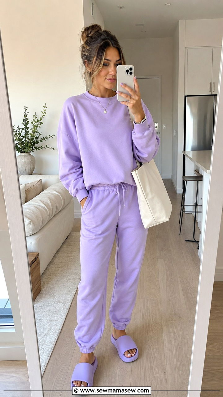 Lavender Tracksuit With Matching Slides - 30 Track suit matching set outfit ideas