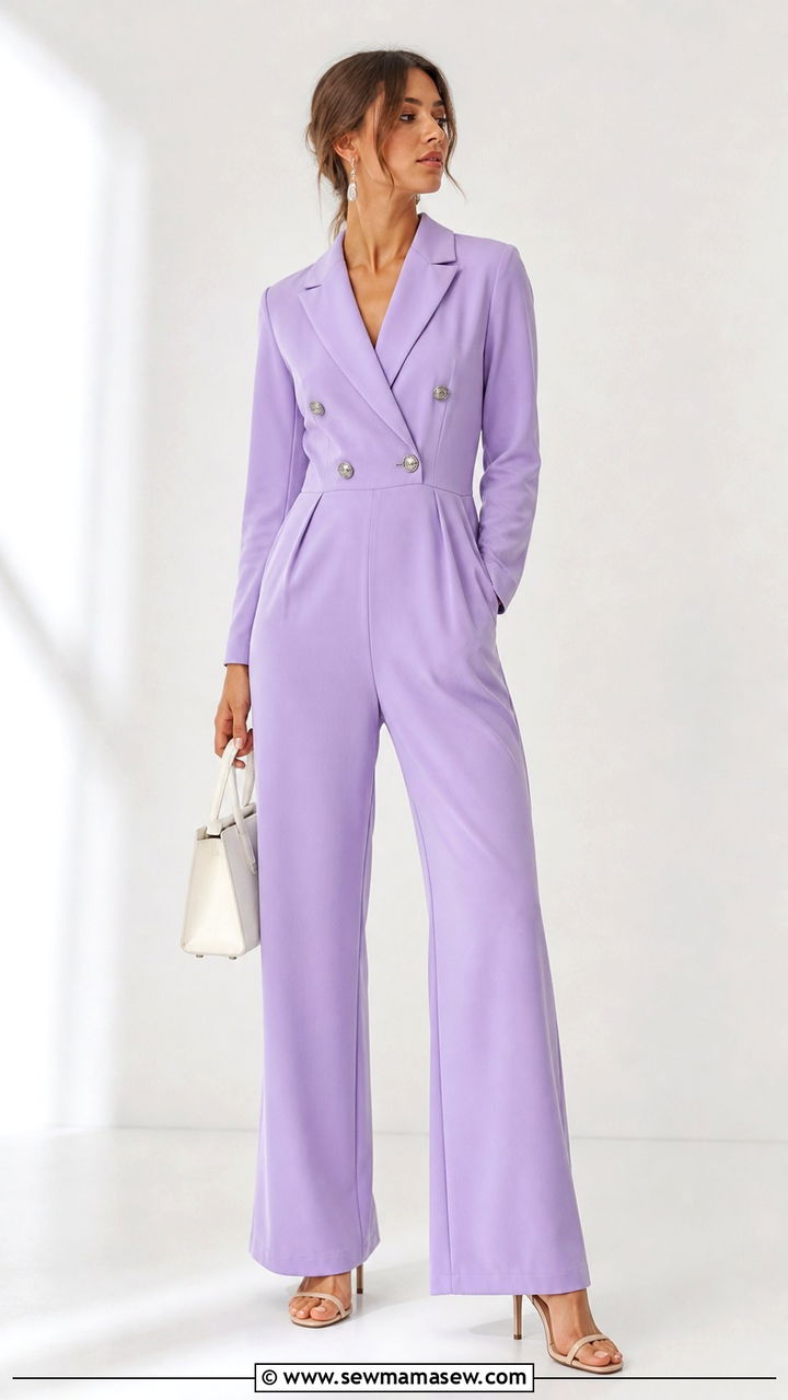 Lavender double breasted jumpsuit - 40 Chic work outfit ideas