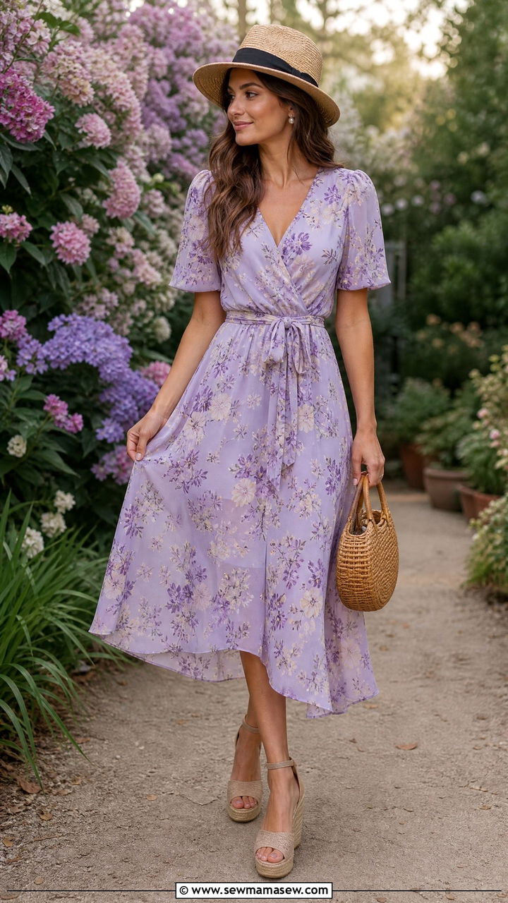 Lavender floral midi dress with espadrilles - 25 Lavender girl outfit ideas