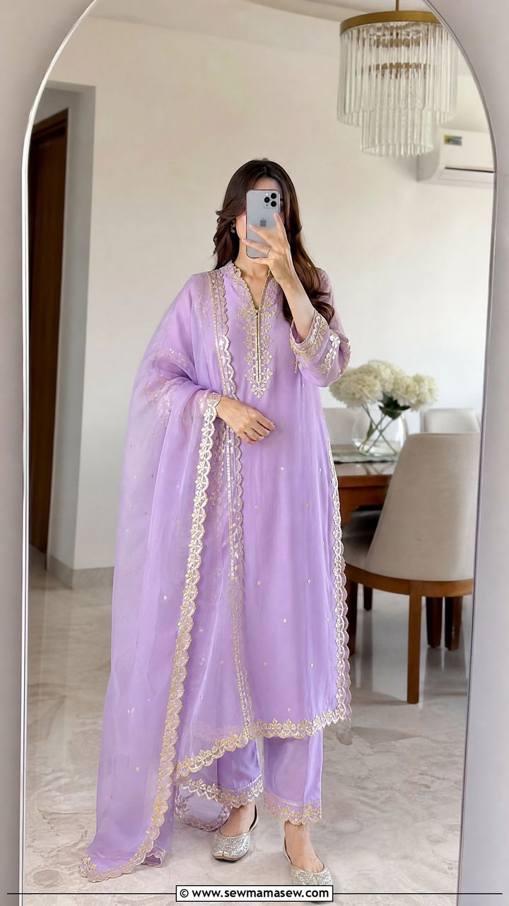 Lavender georgette suit with gota patti work - 25 Iftar party outfit ideas