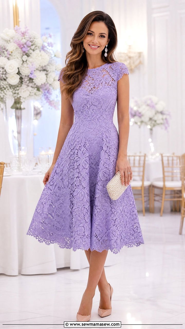 Lavender lace dress with nude heels - 25 Lavender girl outfit ideas