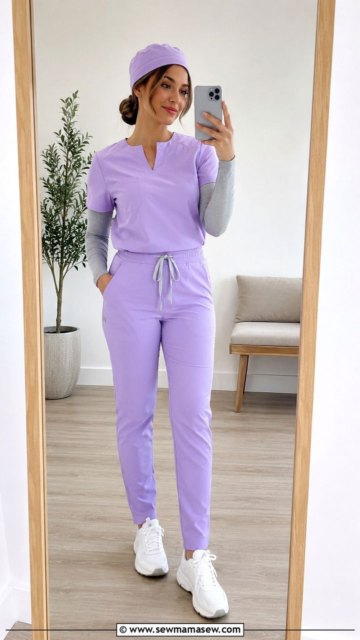 Lavender pastel scrub outfit - 30 Spring nurse outfits