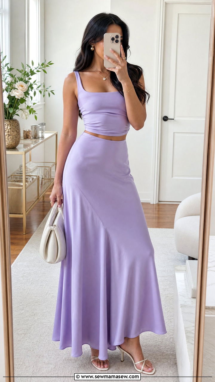 Lavender two piece tank and maxi skirt co ord - 30 summer lavender outfit ideas