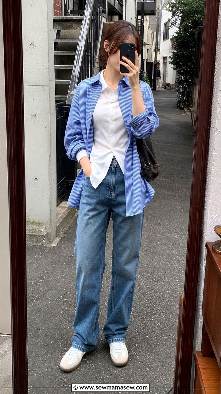 Layered Button Up Shirts With Straight Leg Jeans And Sneakers - 30 Tokyo vacation outfit ideas