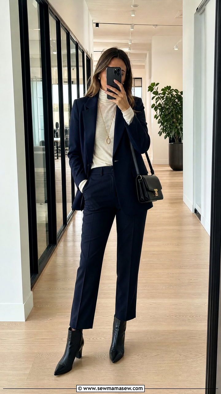 Layered Fine Turtleneck And Blazer With Ankle Boots Outfit - 25 Salesperson outfit ideas