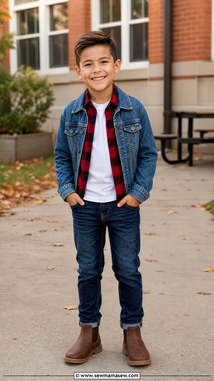 Layered Flannel And Denim Outfit - 30 Elementary school picture day outfit ideas