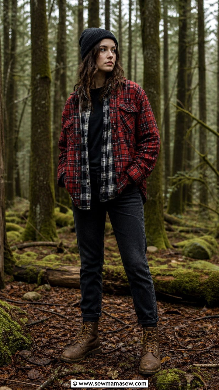 Layered Flannel Shirts Over Faded Black Jeans And Work Boots - 40 grunge outfits