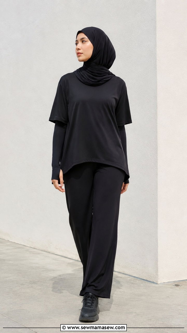 Layered Manset Inner With Oversized Outer And Wide Leg Pants - 25 Modest yoga outfit ideas with hijab