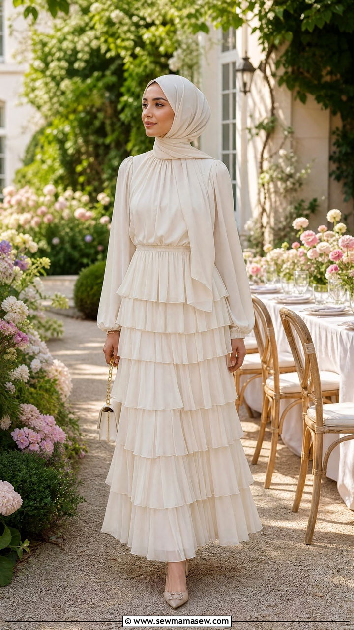 Layered Maxi Skirt and Long Sleeve Blouse - 25 Matching set outfit ideas modest