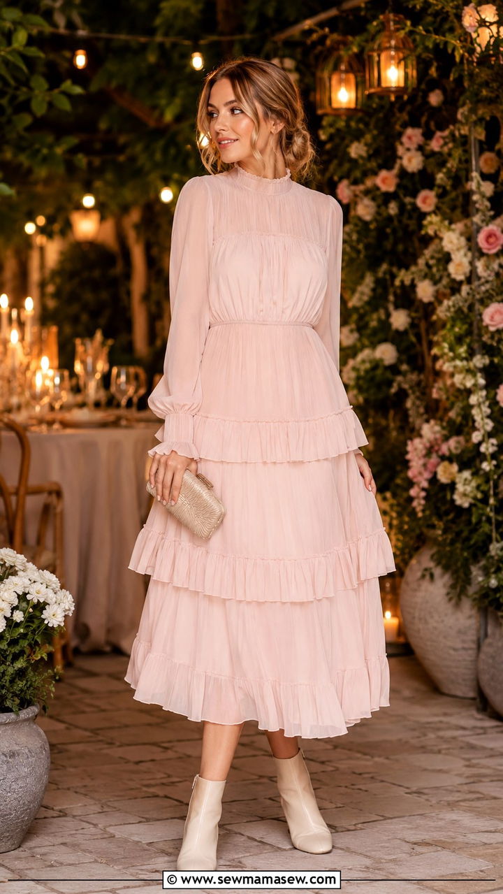 Layered Midi Dress With Long Sleeves Outfit - 30 modest dinner outfit ideas