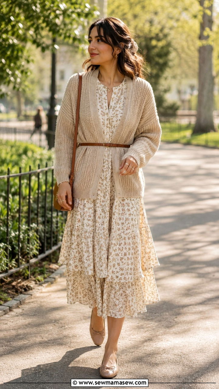 Layered Midi Dress with Cardigan Outfit - 25 modest classy outfits inspo