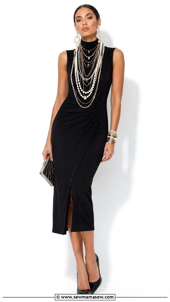 Layered Necklace and Black Dress Outfit - 30 maximalist outfits for women