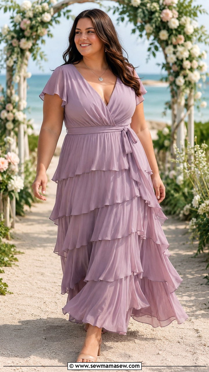 Layered Ruffle Dress With Sandals - 25 Wedding guest outfit ideas size 18