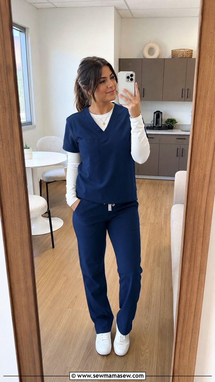 Layered Scrub Outfit With Long Sleeve Tee - 30 Cute scrubs outfits
