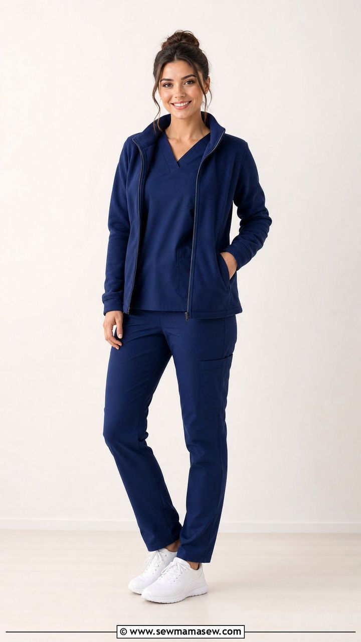 Layered Scrub Set With Fleece Warm Up Jacket - 25 Dental assistant outfit ideas