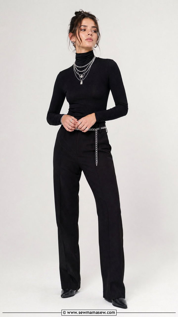 Layered Silver Jewelry and All Black Outfit - 35 Edgy outfit ideas