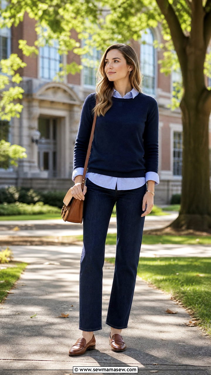 Layered Sweater Over A Button Down Shirt - 30 Summer outfits with light sweaters