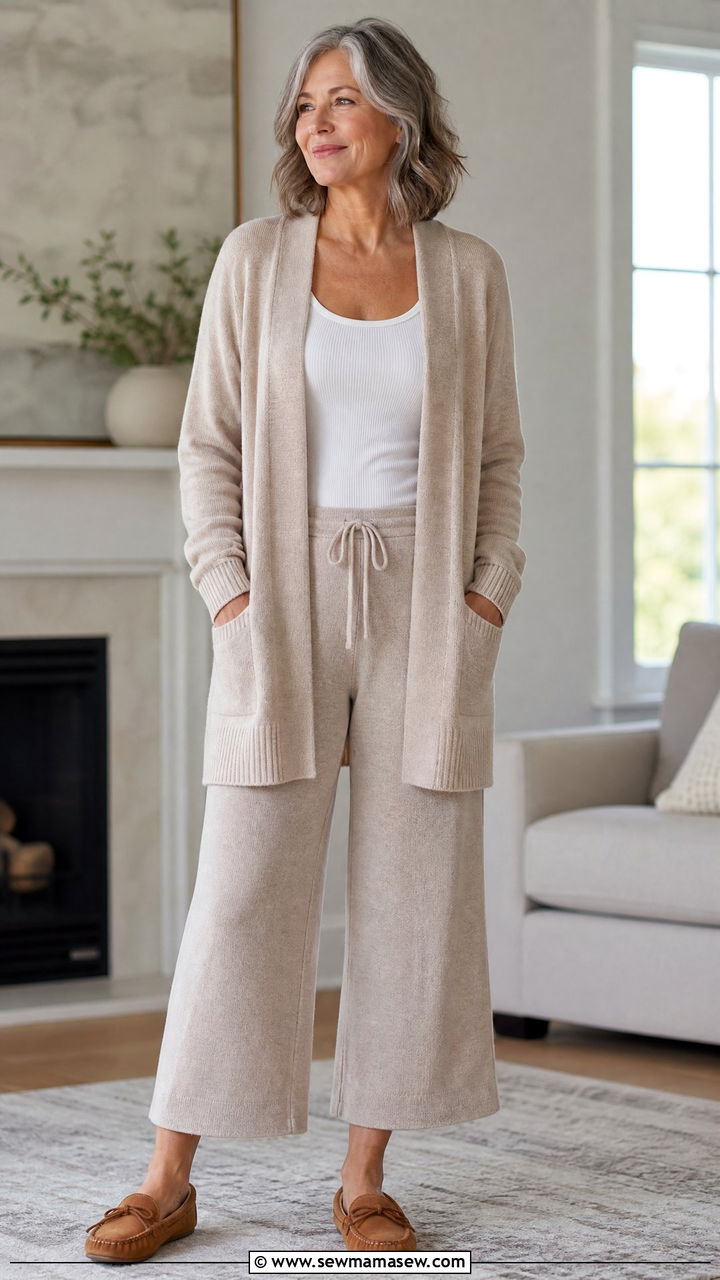 Layered Tank Cardigan And Cropped Lounge Pants - 25 Loungewear outfit ideas for women over 50