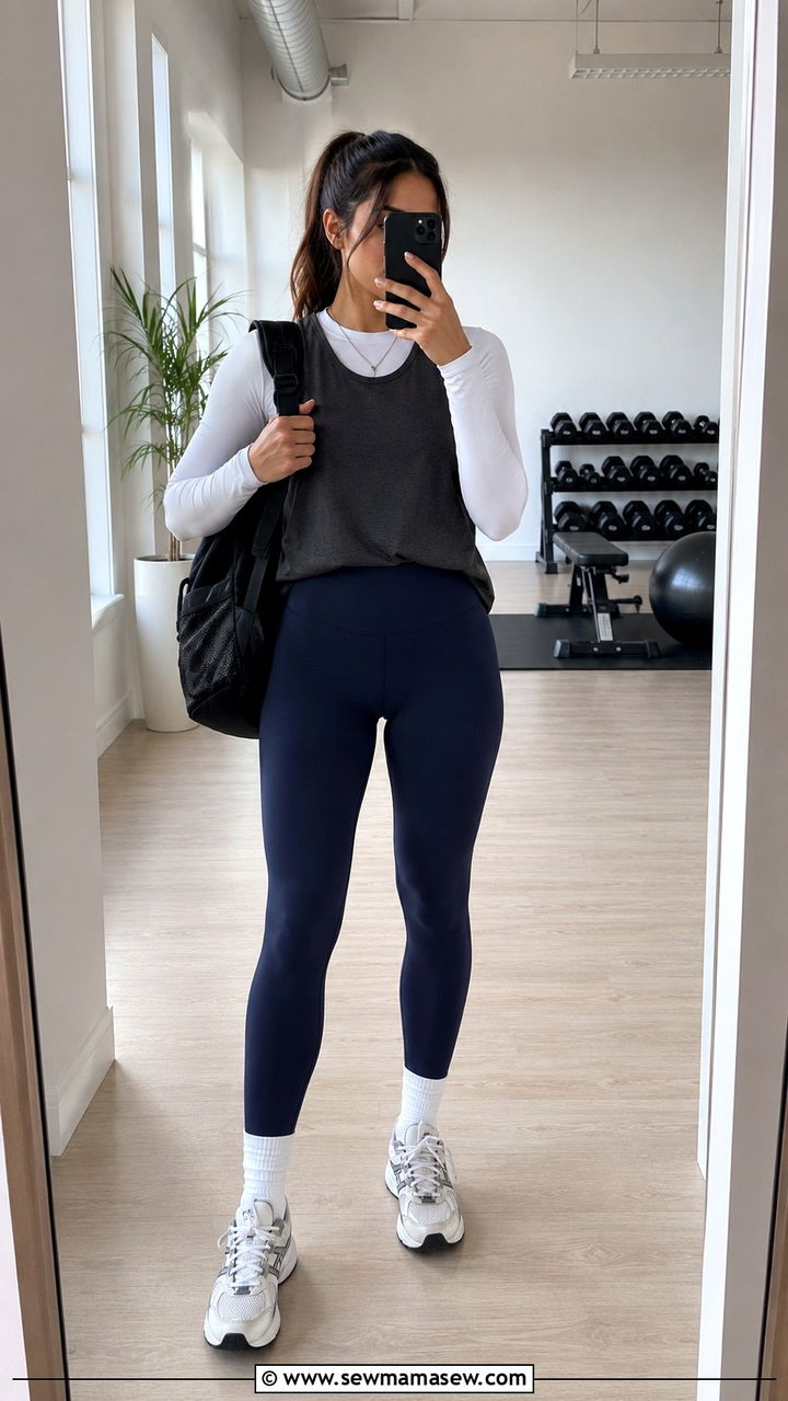 Layered Tank Over Long Sleeve with Leggings - 30 Modest outfit ideas for gym
