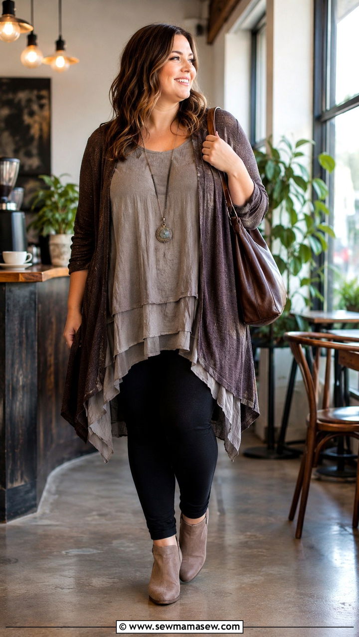Layered Tunics With Booties - 30 Boho outfit ideas plus size