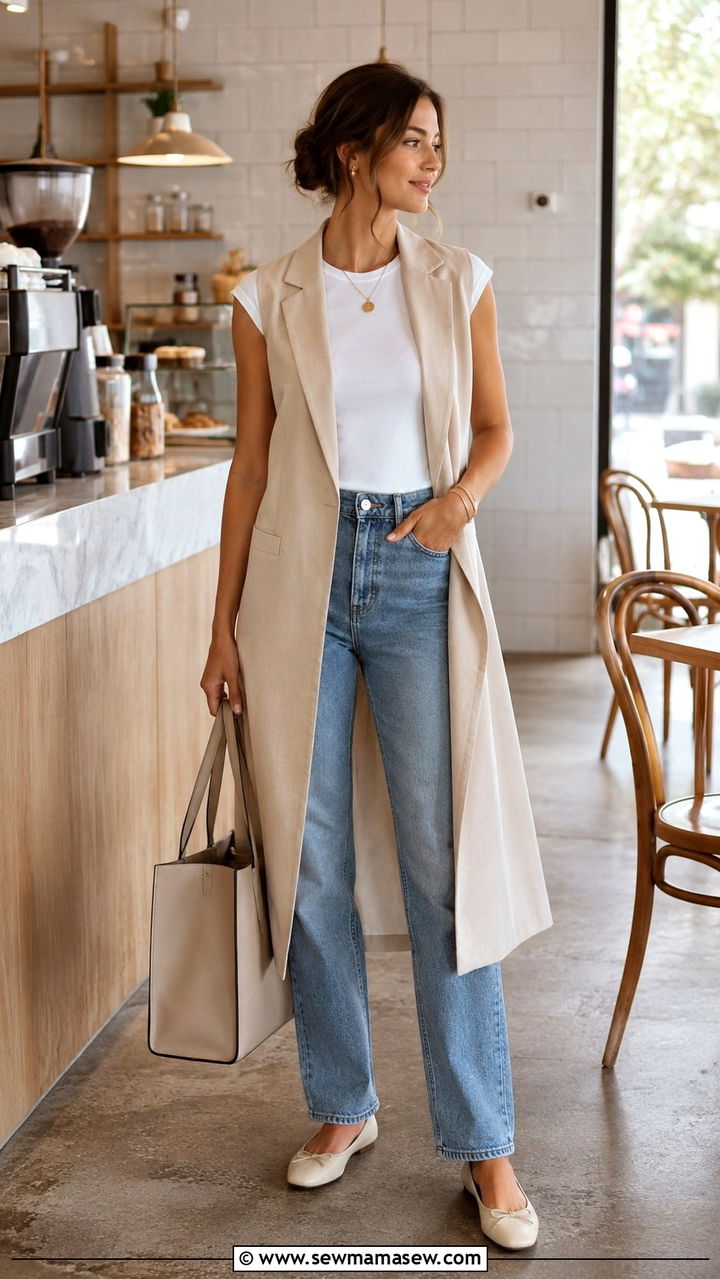 Layered Vest With Fitted Top And Jeans Rectangle Body - 30 Outfit ideas for rectangle body