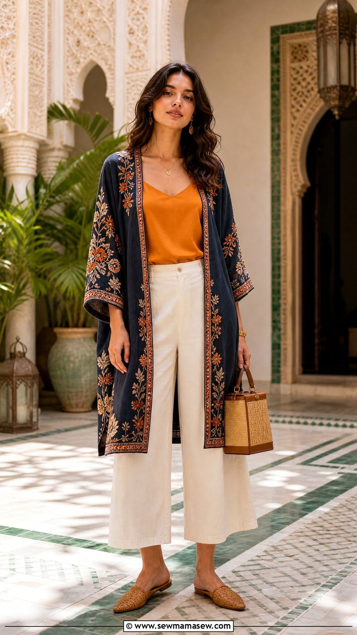 Layered camisole and kimono jacket - 25 Fes outfit ideas