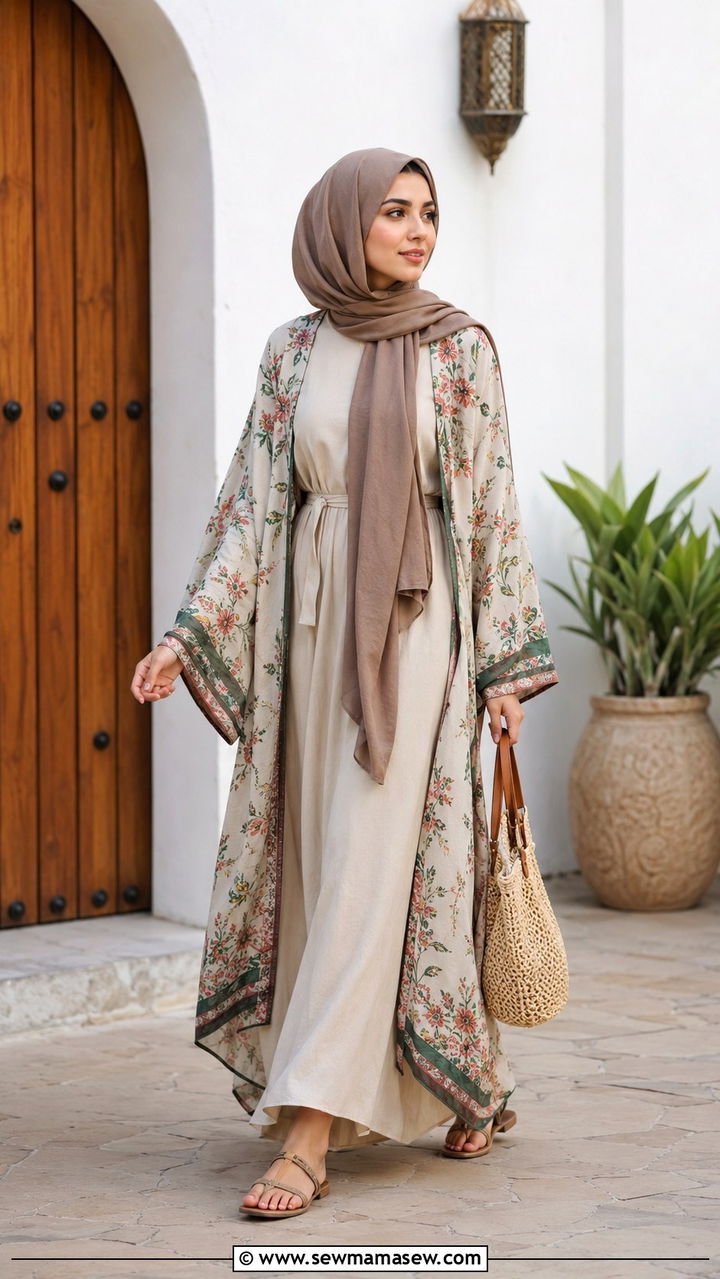 Layered kimono over dress outfit - 30 Modest outfit ideas for Ramadan