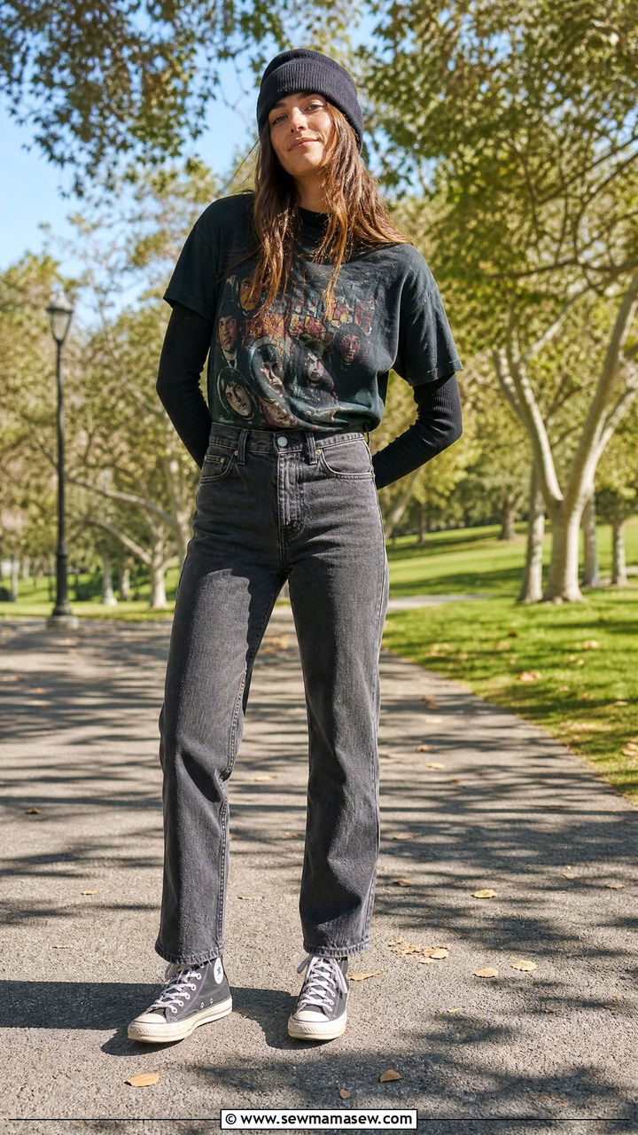 Layered long sleeve under graphic tee - 25 grunge outfits 2026