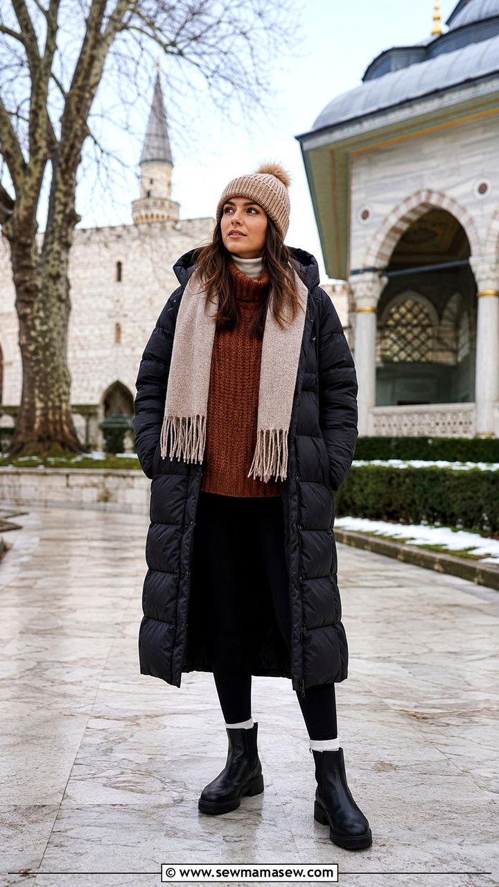 Layered turtleneck with puffer jacket Istanbul winter sightseeing outfit - 30 Istanbul outfit ideas