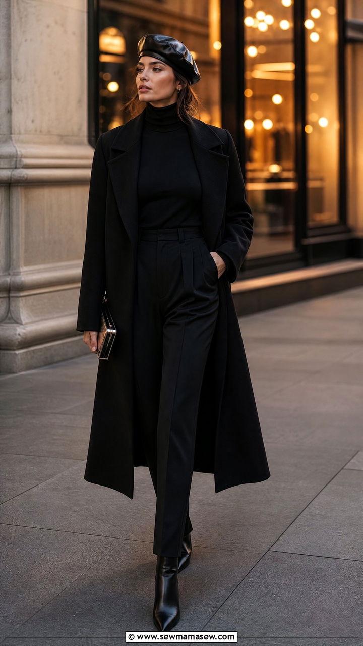 Leather Beret With Monochrome All Black Ensemble - 25 How to style a beret