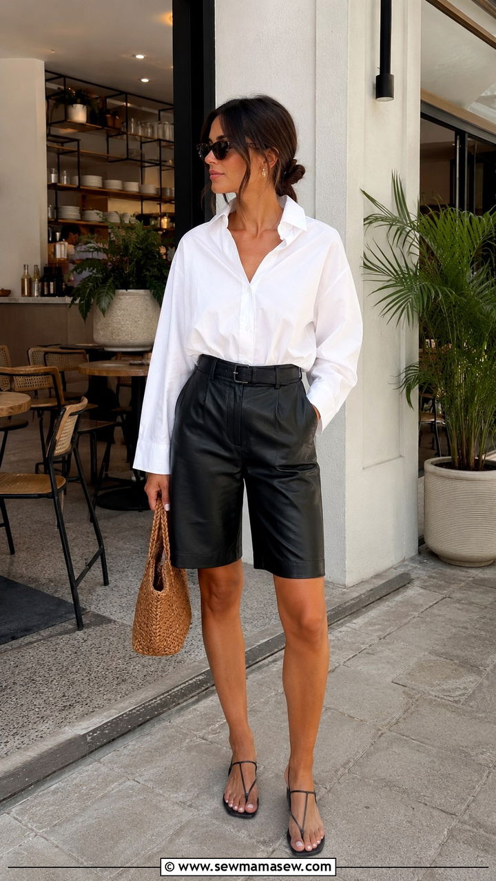 Leather Bermuda Shorts With A Crisp Poplin Shirt - 30 Trendy outfits for women over 40
